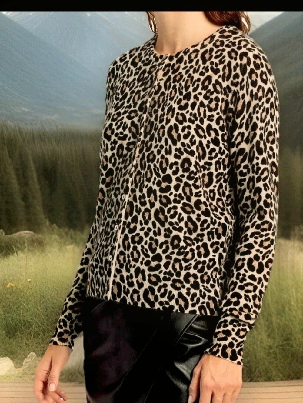 Women's Croft & Barrow Leopard Print Button-up Lightweight Cardigan Sweater 1X